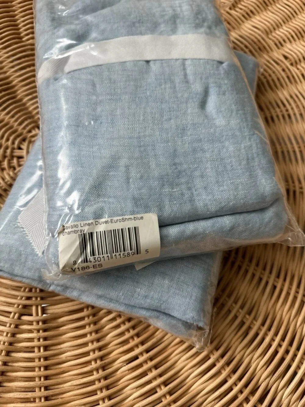 NEW Serena & Lily Cavallo Linen Euro Pillow Shams (Set of 2)-Blue Chambray